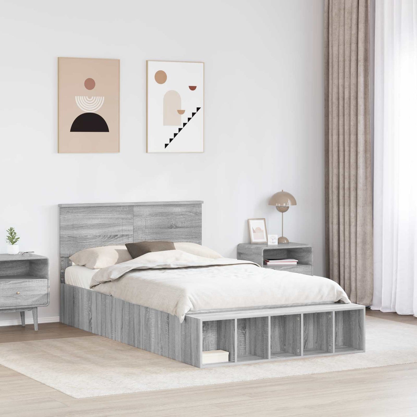 Struttura del letto con lo scaffale Grigio Sonoma 135 x 190 cm