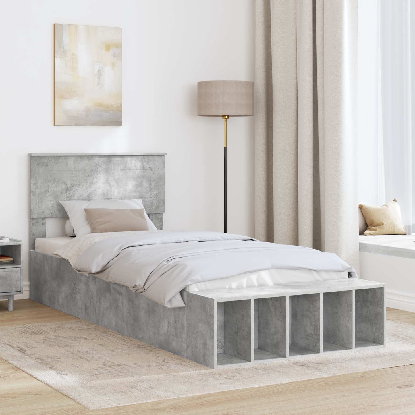 Struttura del letto con lo scaffale Grigio cemento 90 x 190 cm