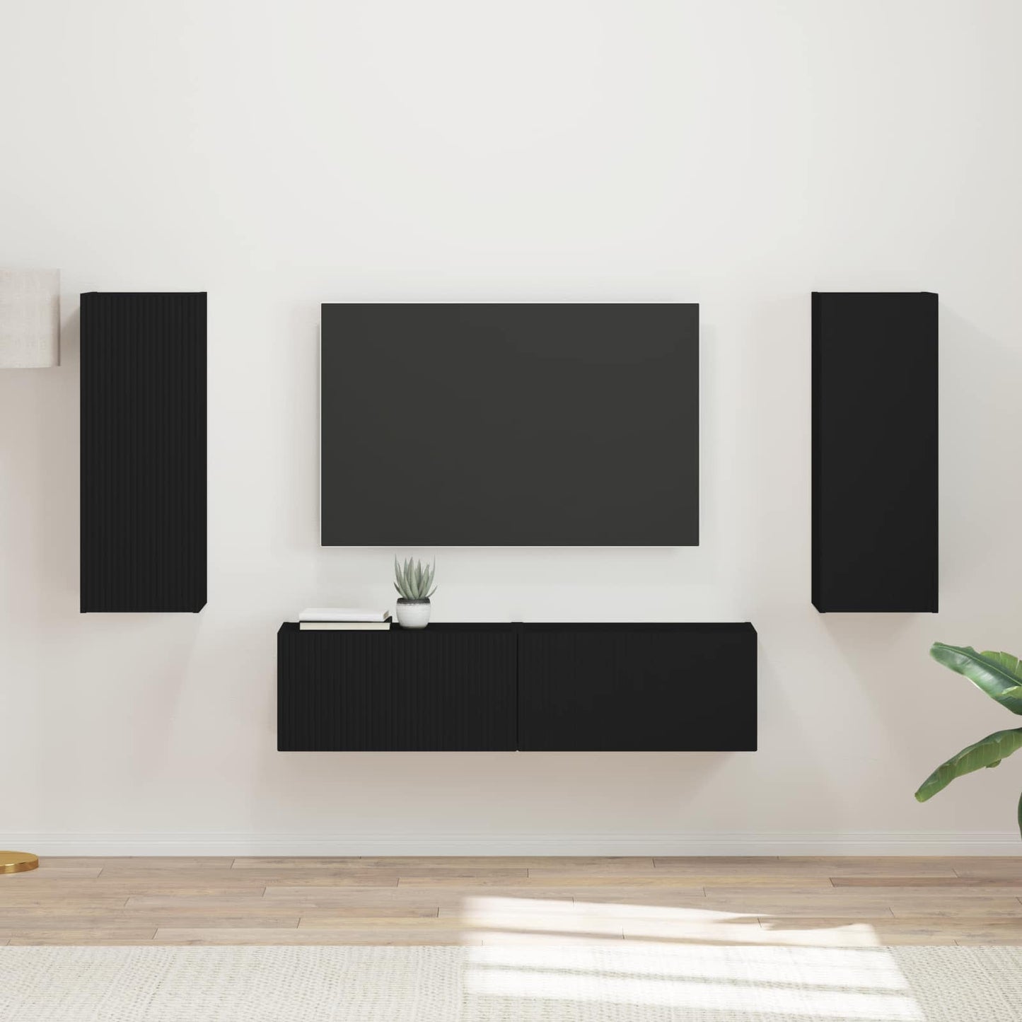 Set mobile TV Montaggio a parete 2 pcs Nero Legno multistrato