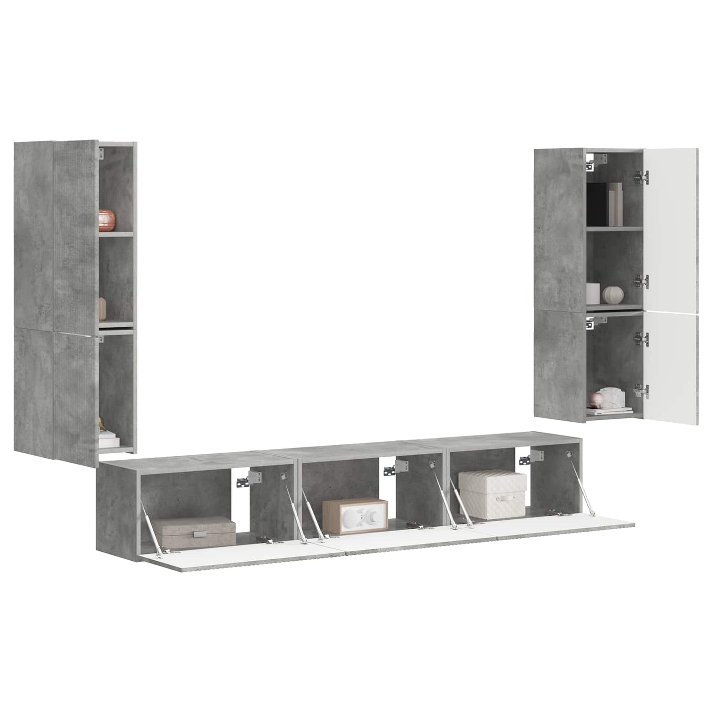 Set mobile TV 4 pcs Grigio cemento Legno multistrato