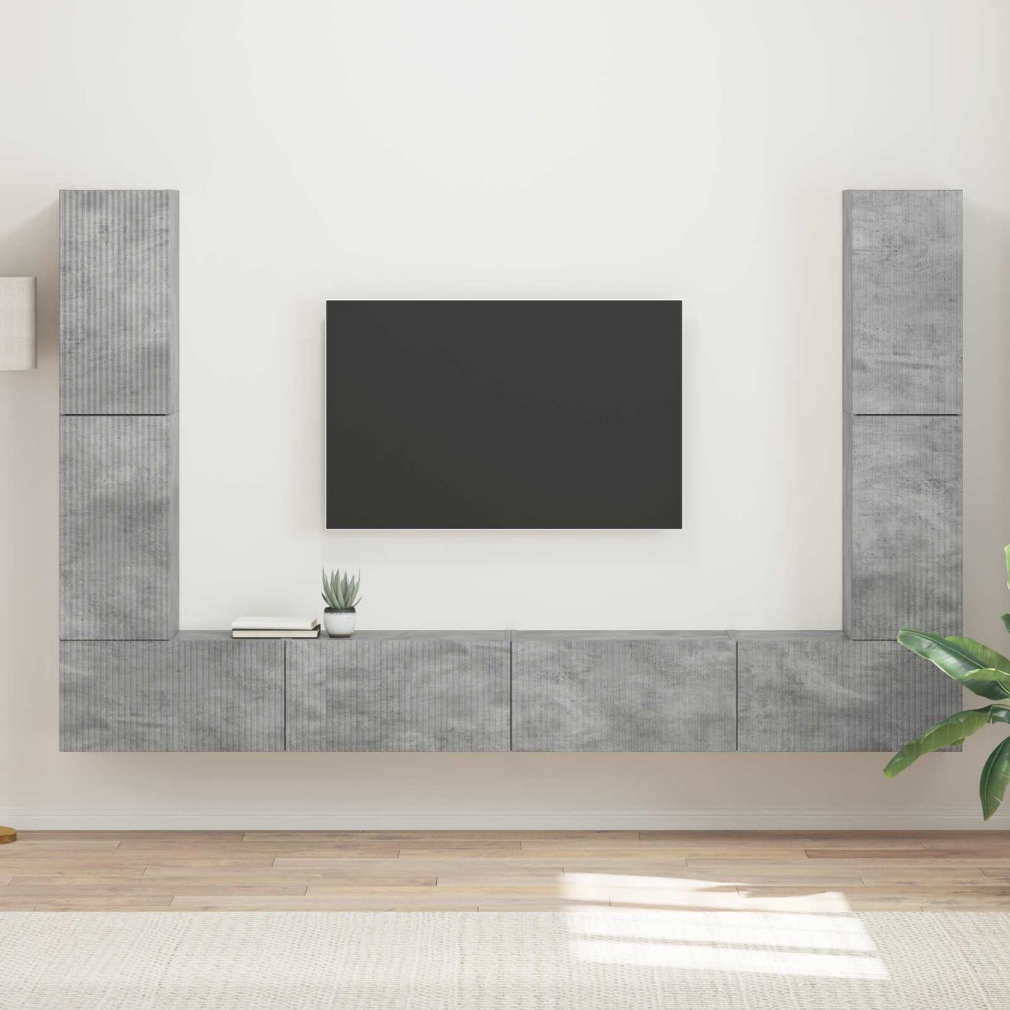 Set mobile TV 8 pcs Grigio cemento Legno multistrato