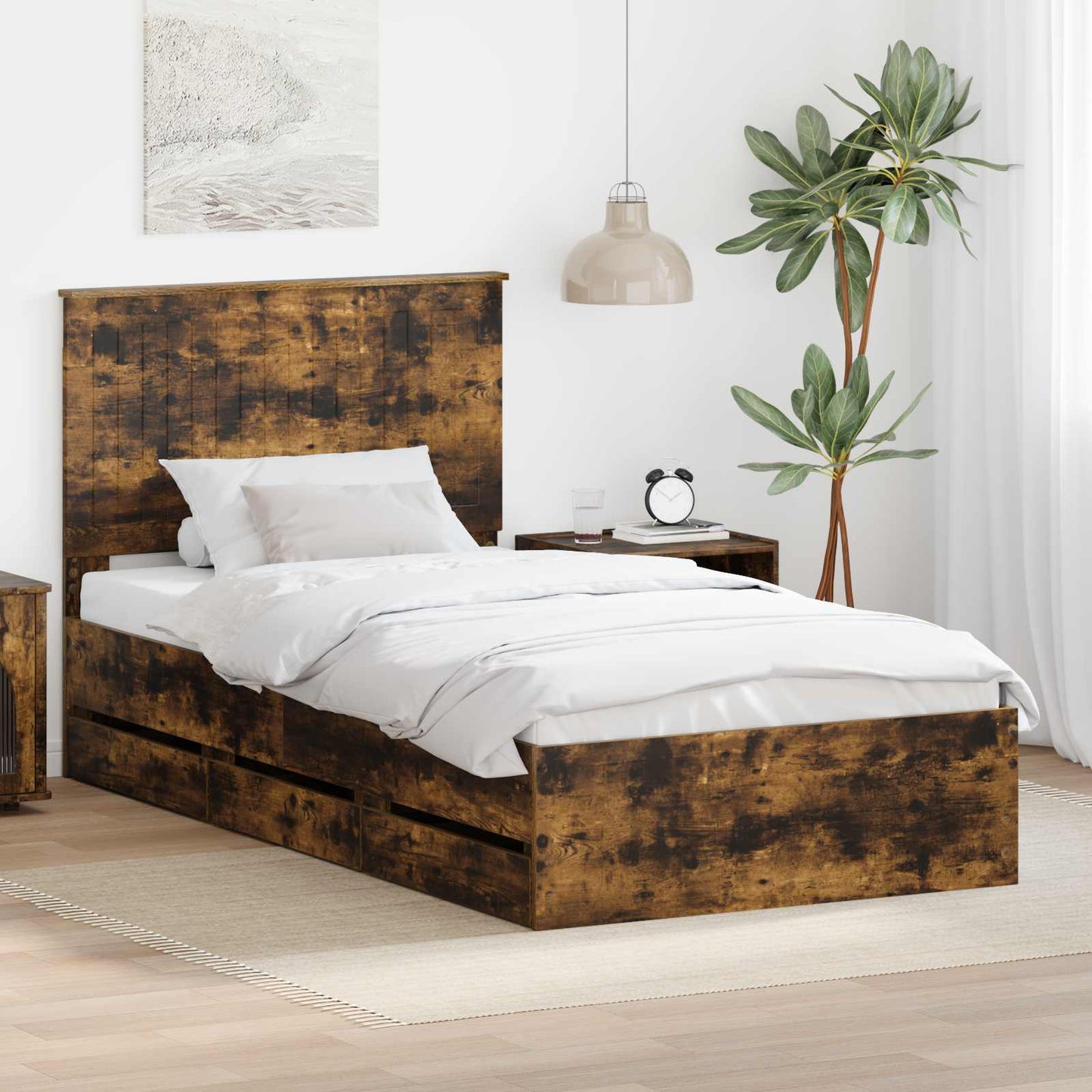 Struttura del letto con testiera Rovere fumé 100 x 200 cm