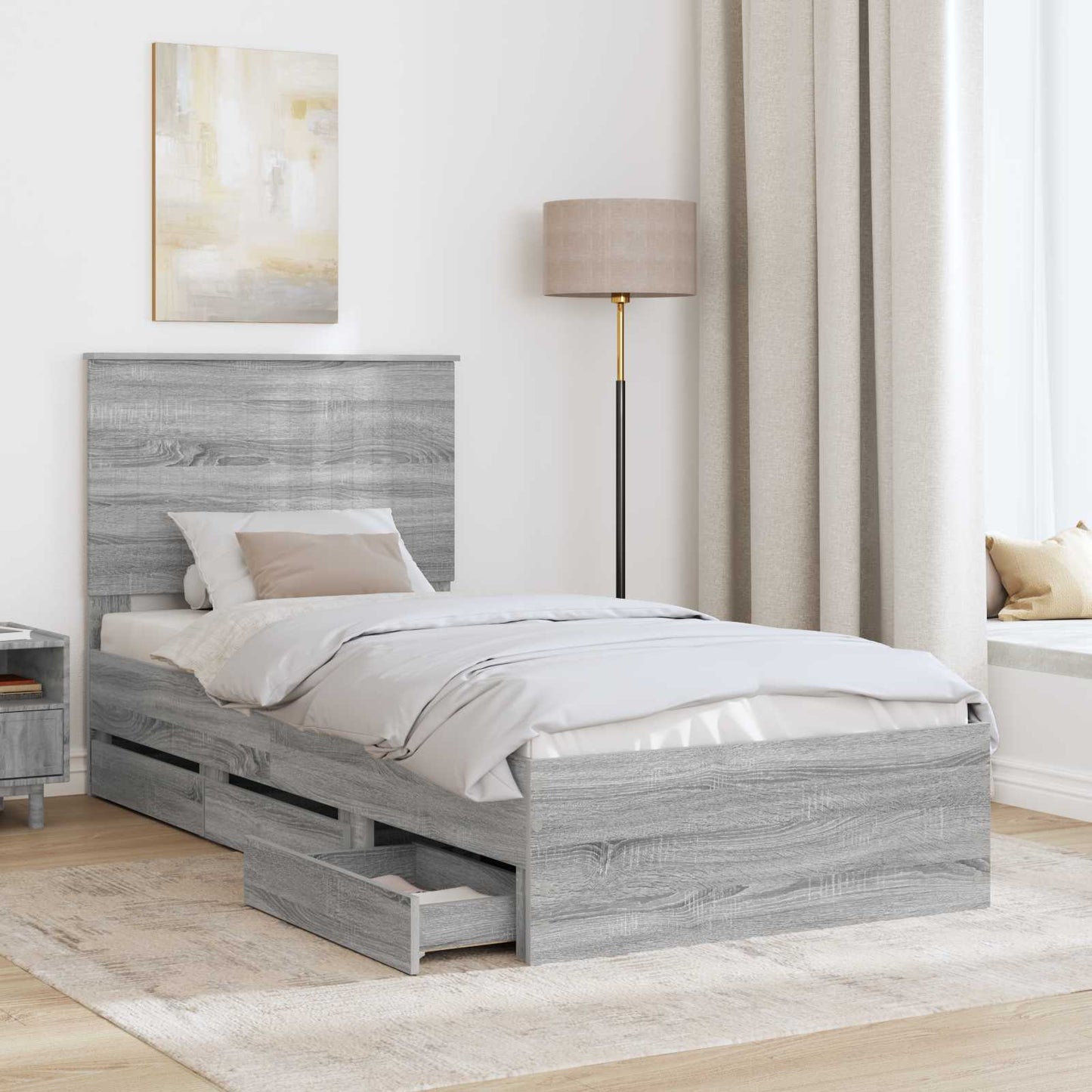 Struttura del letto con testiera Grigio Sonoma 90 x 190 cm