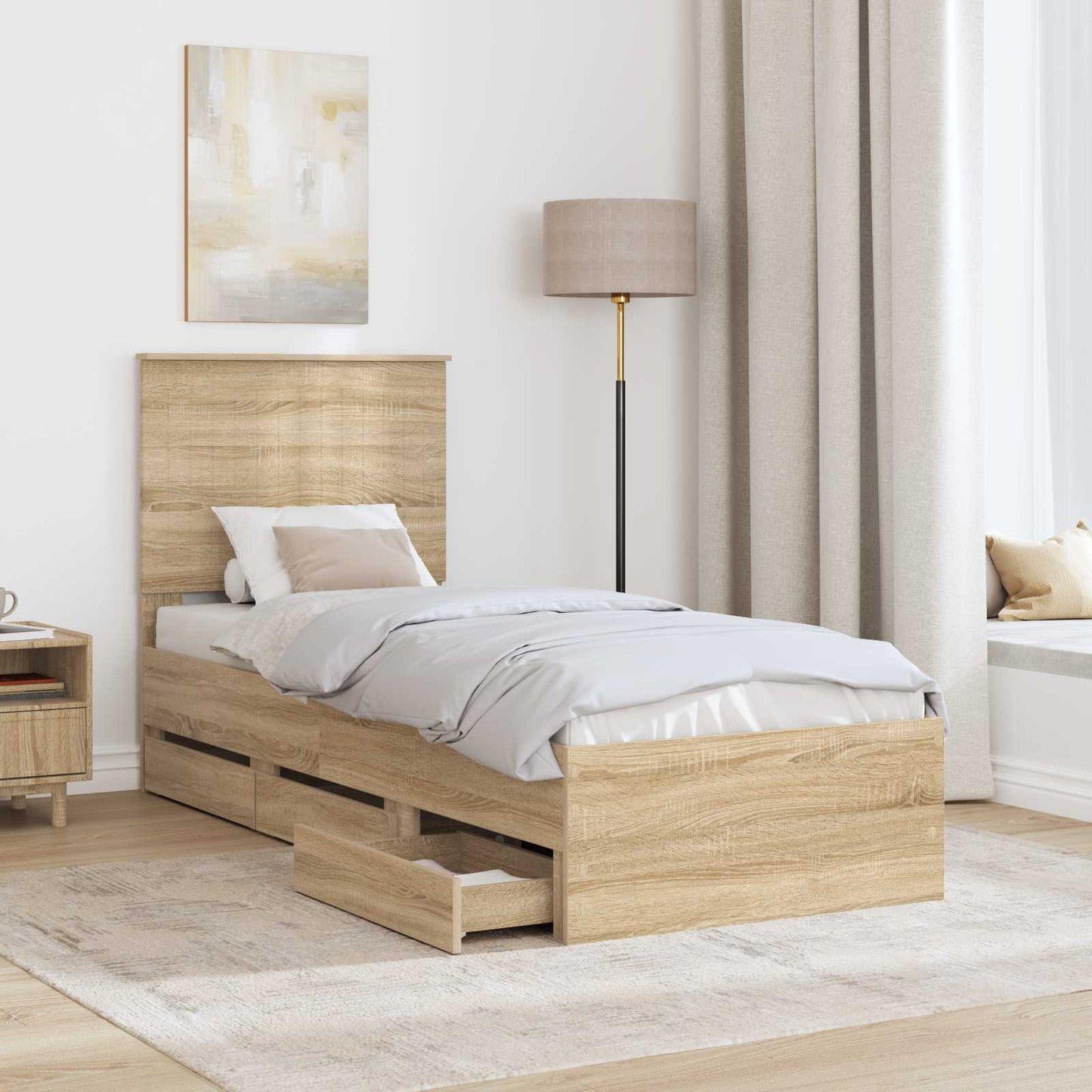 Struttura del letto con testiera Rovere Sonoma 75 x 190 cm