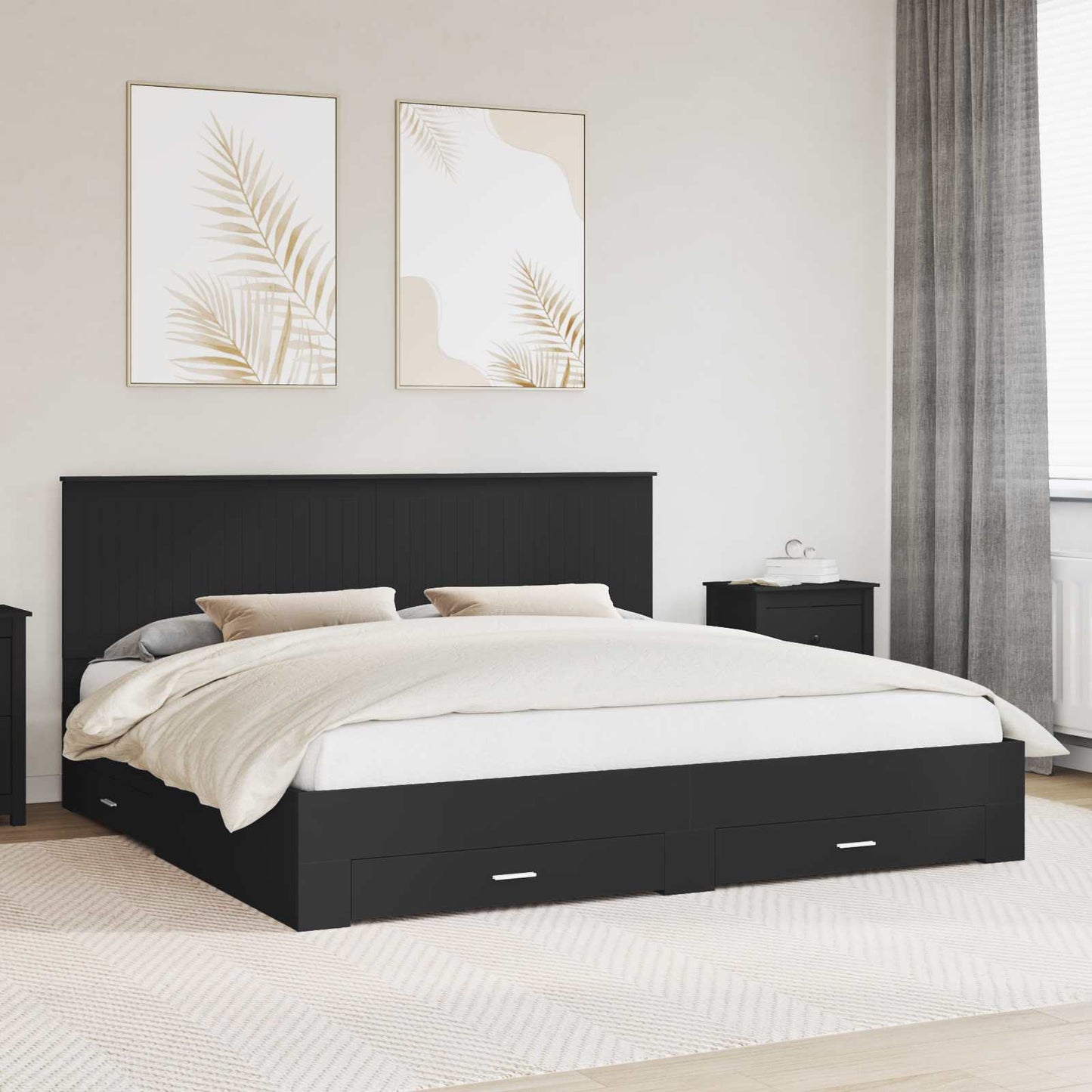 Struttura del letto con testiera Nero e Argento 200 x 200 cm