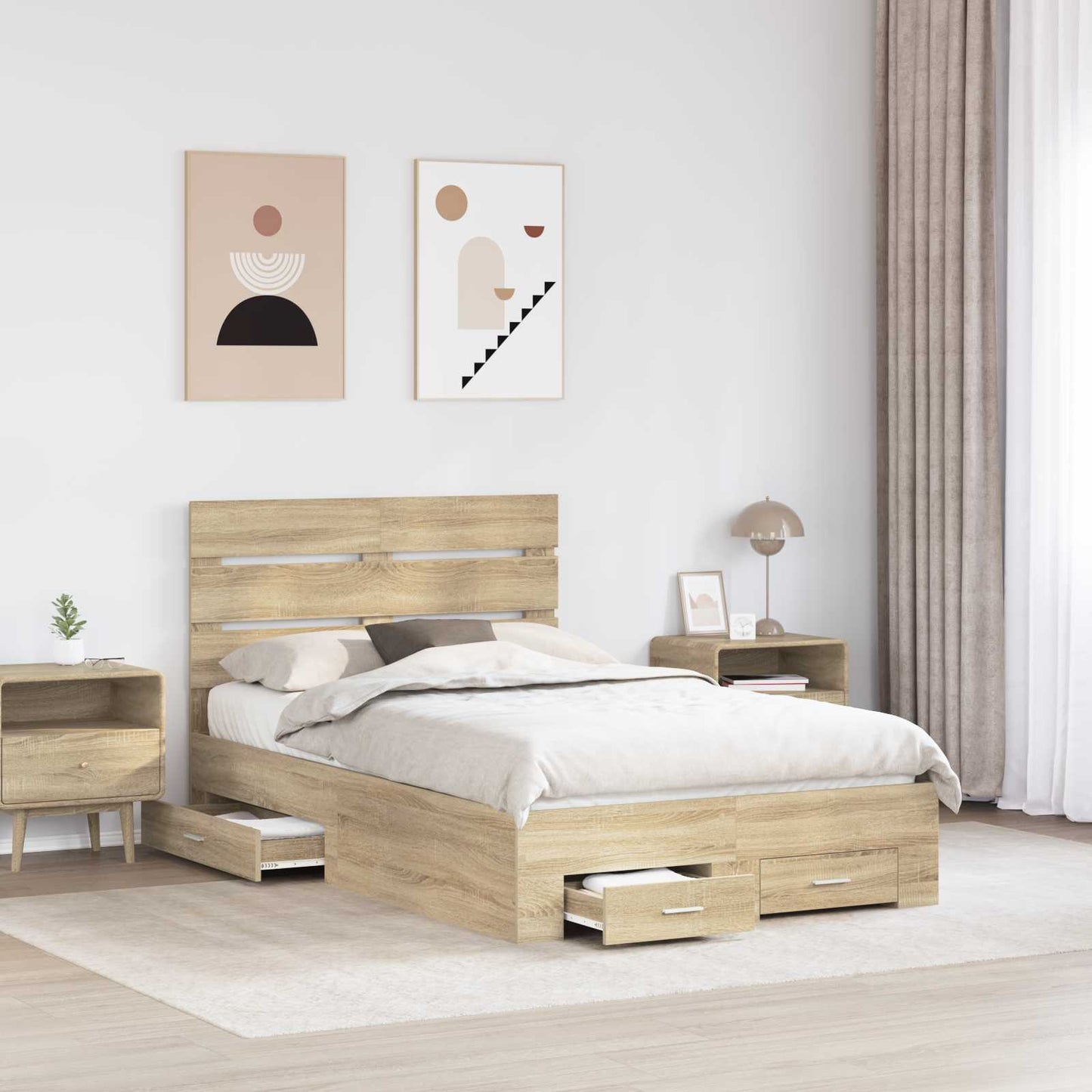 Struttura del letto con cassetto Rovere Sonoma 135 x 190 cm