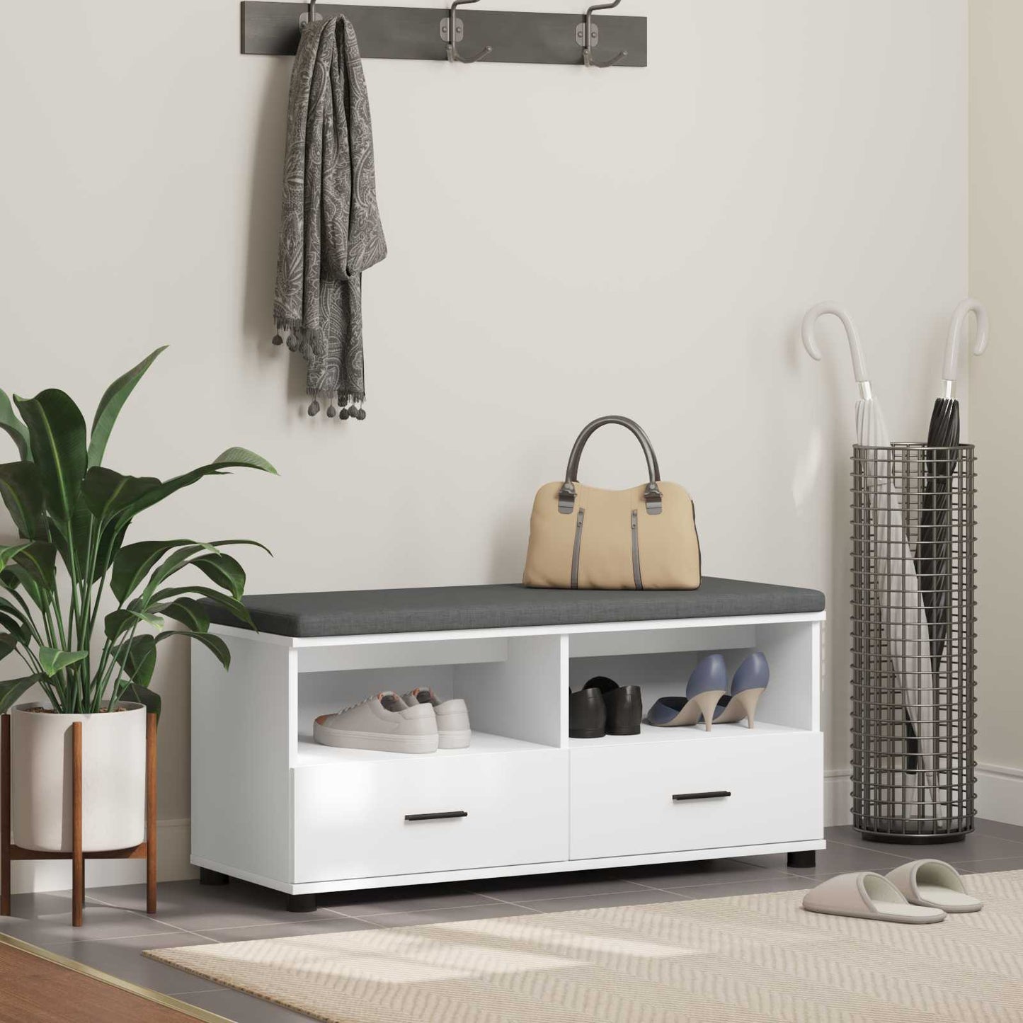 Panca per ingresso con cuscino Bianco 100 x 38 x 46 cm