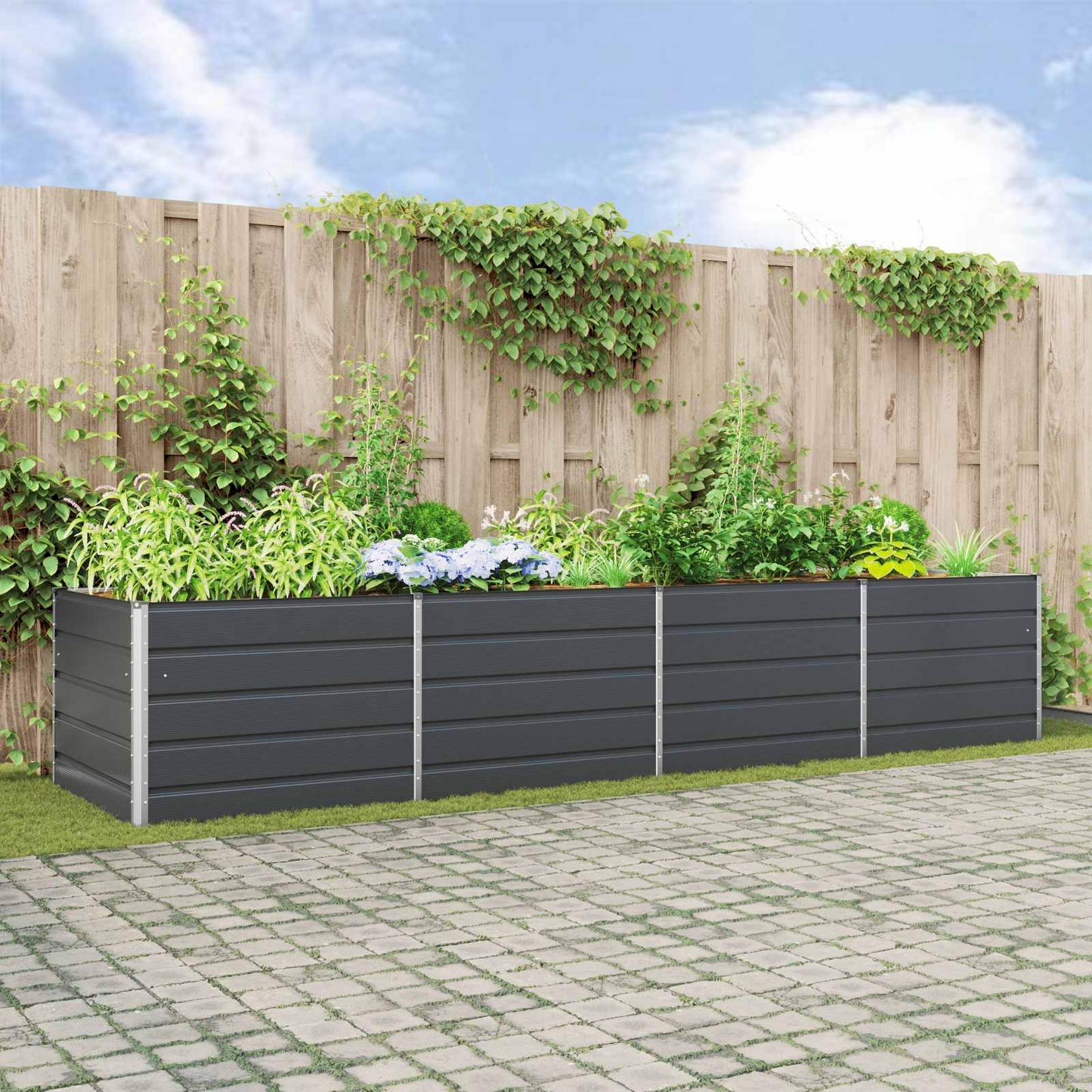 Fioriera Antracite 385 x 100 x 75 cm Acciaio zincato
