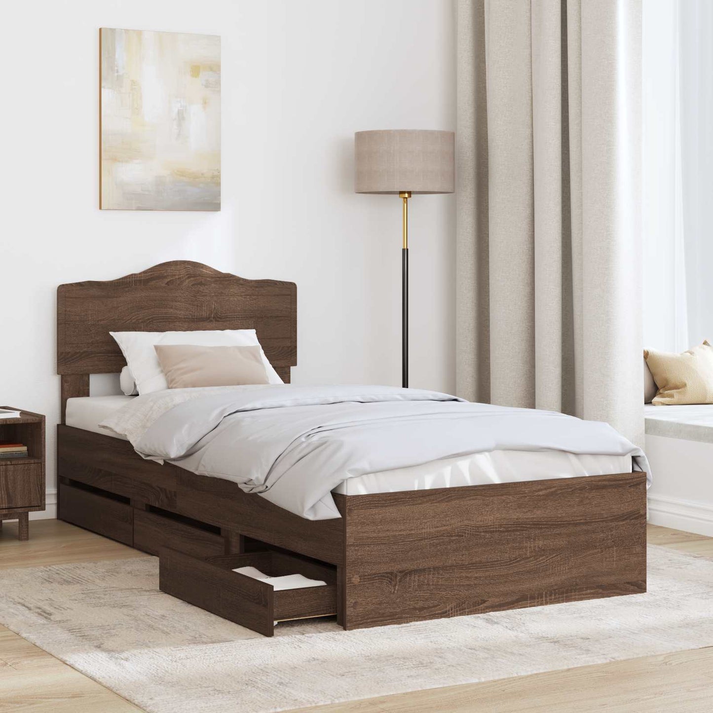 Struttura del letto con cassetto Rovere Marrone 100 x 200 cm