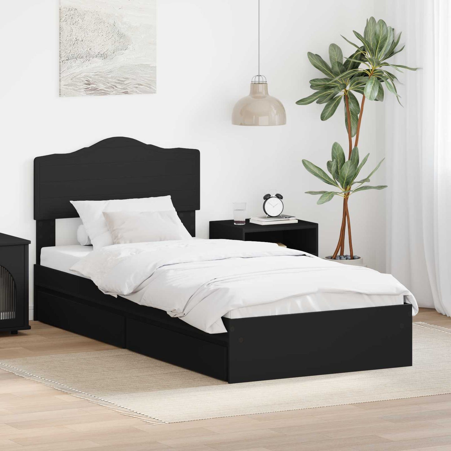 Letto con Contenitore Nero 70 x 190 cm Legno multistrato