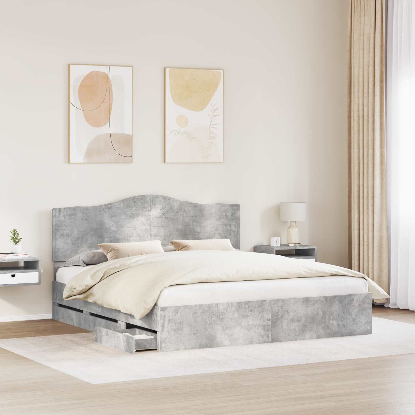 Struttura del letto con cassetto Grigio cemento 200 x 200 cm