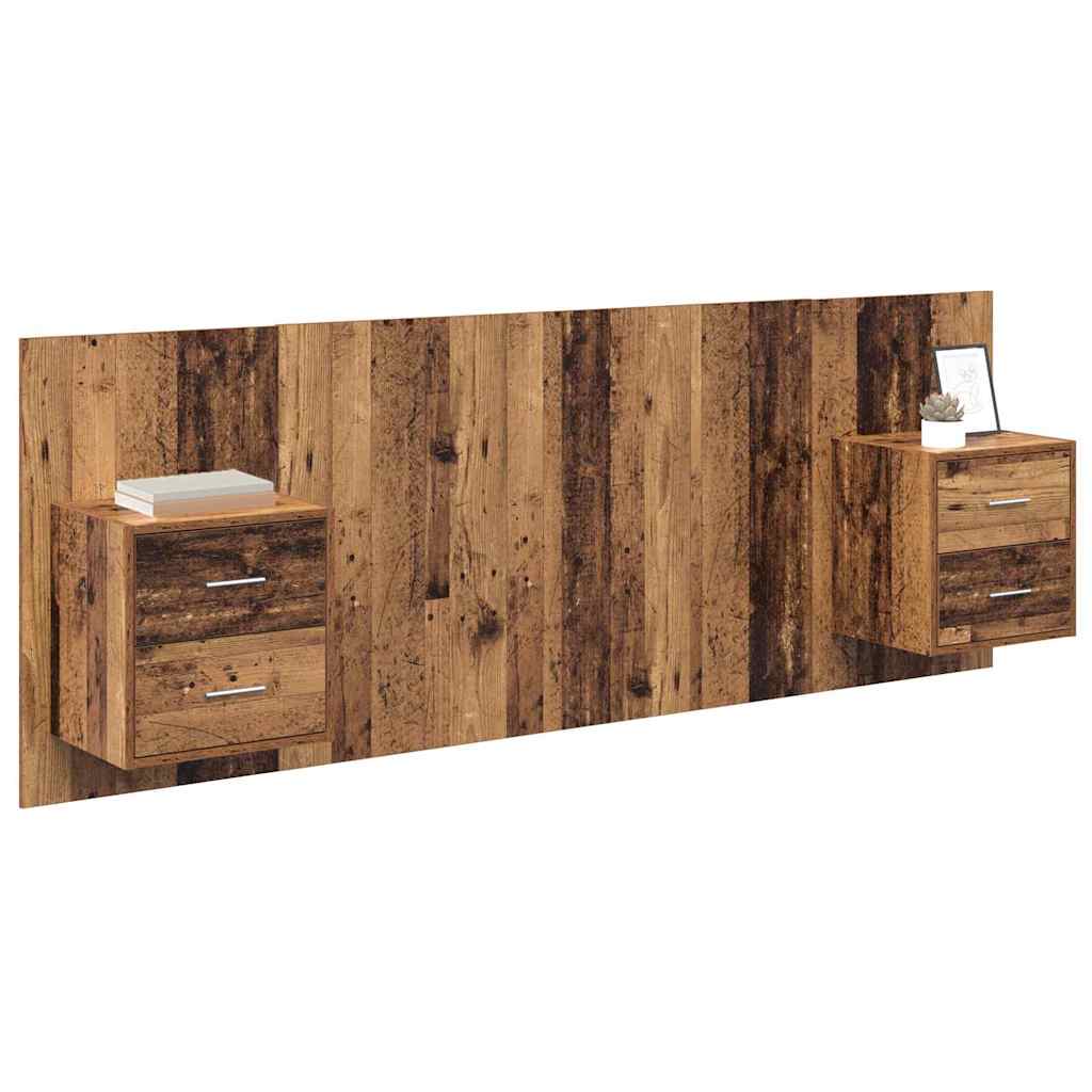Testata con Comodino 3 pcs Legno vecchio Legno multistrato