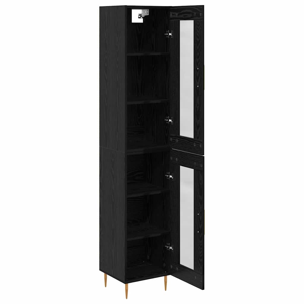 Credenza 2 pcs Rovere Nero Vetro