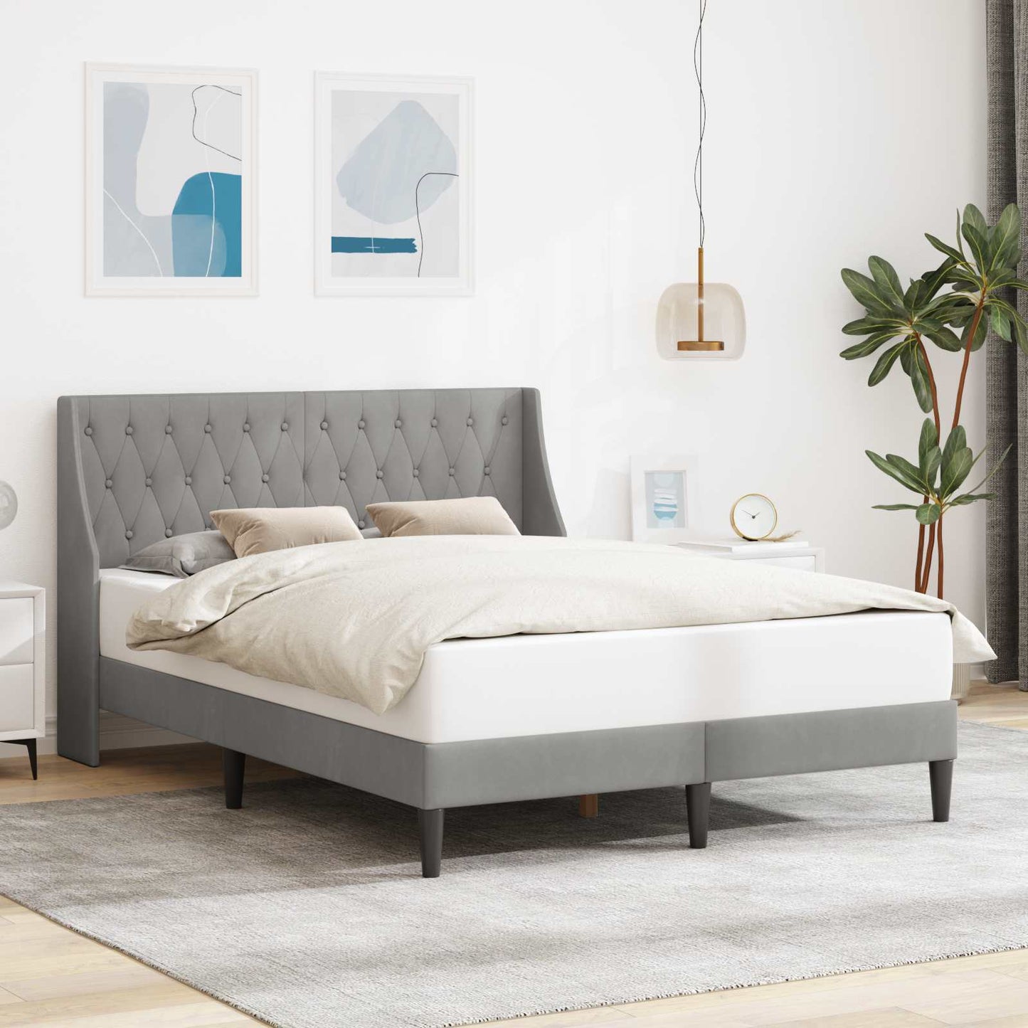 Struttura del letto Grigio chiaro 140 x 190 cm Velluto