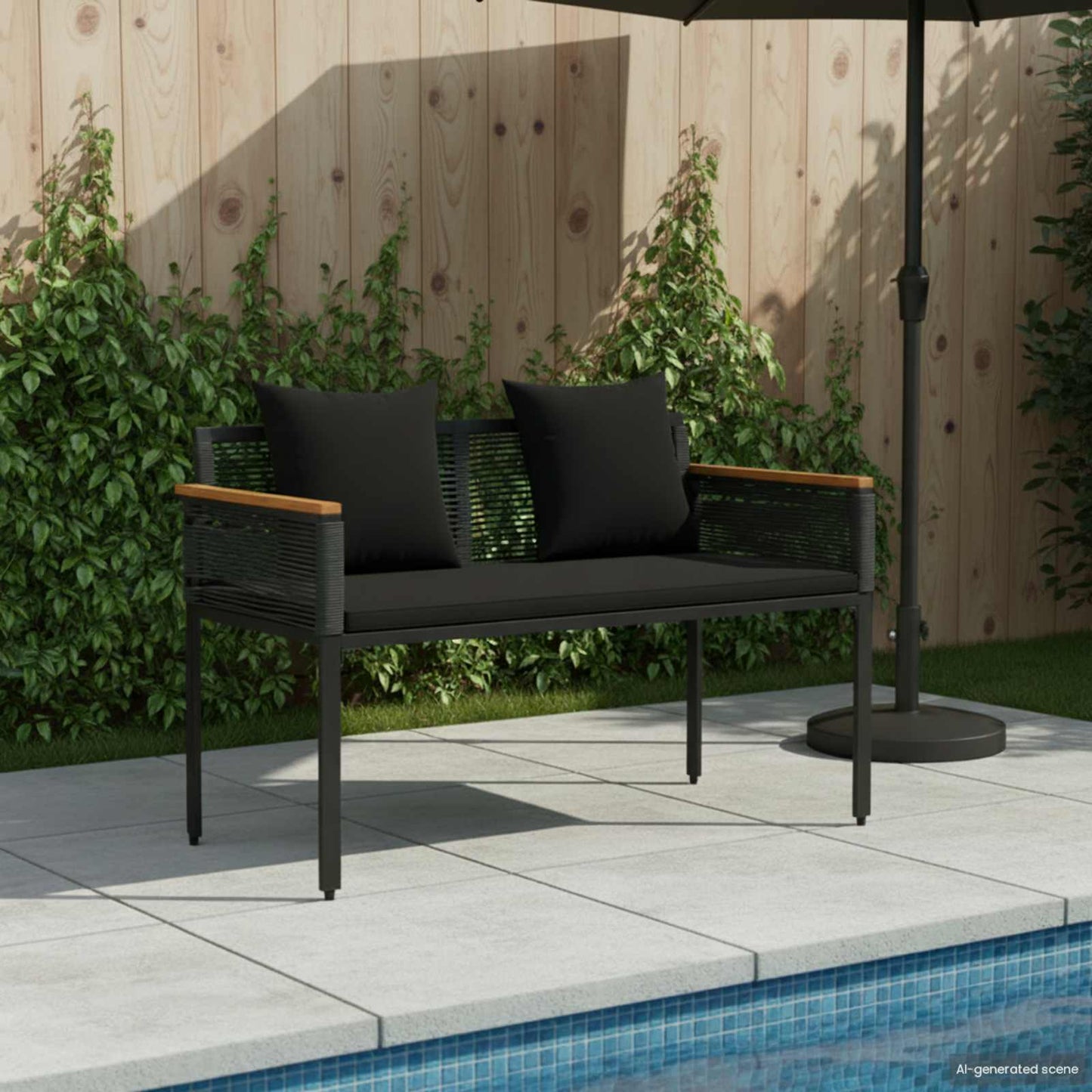 Panchina da esterno Nero 117 x 54 x 74.5 cm polyrattan