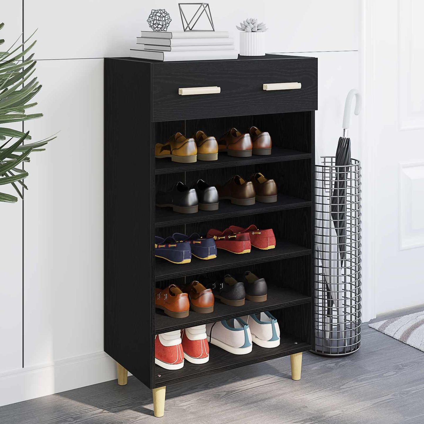 Mobile per scarpe con cassetto Rovere Nero 60 x 35 x 105 cm