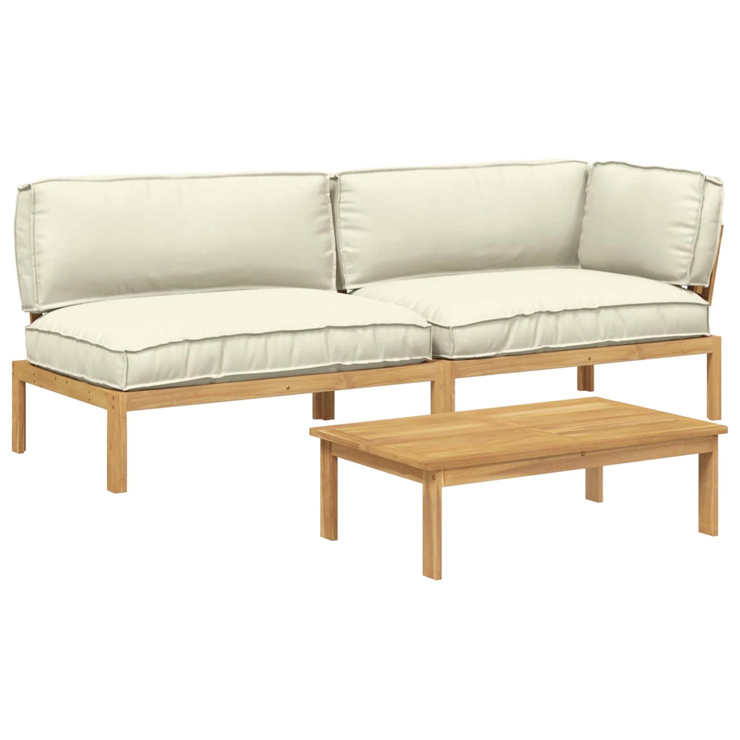 Set di divani con cuscino 3 pcs Crema Legno di Acacia Massello