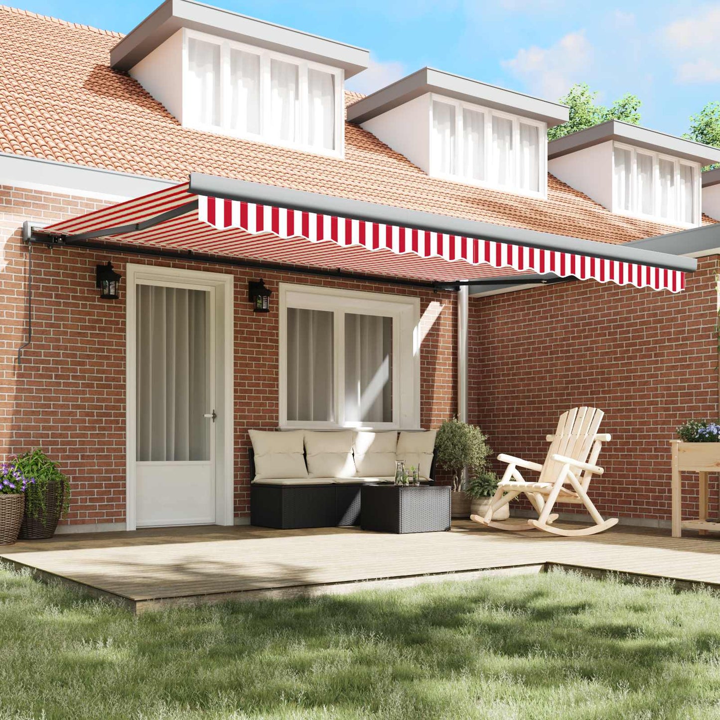 Tenda Retrattile Rosso e Bianco 400 × 300 cm Tela e Alluminio