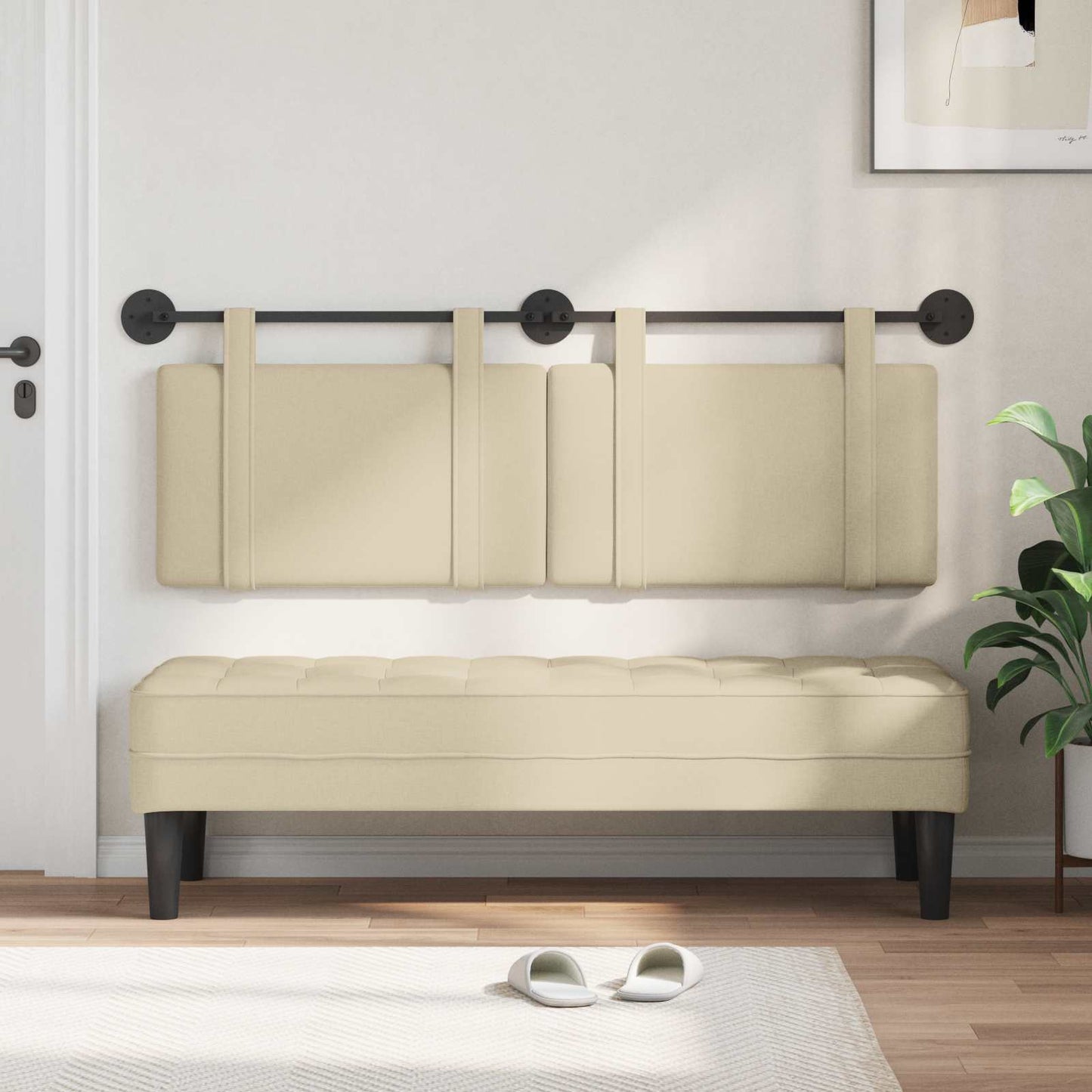 Testata appesa Montaggio a parete Crema 130 x 55 x 5 cm Tessuto