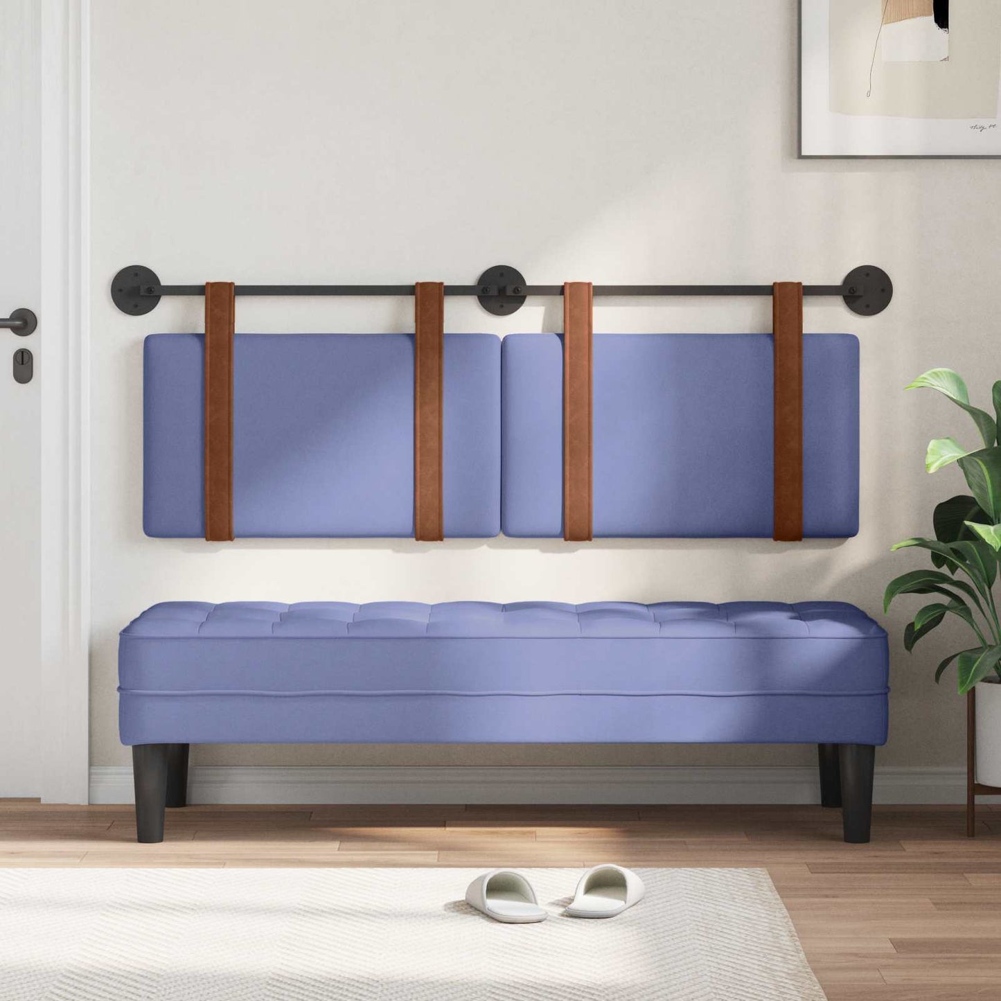 Testata appesa Tinta unita Blu jeans 150 x 55 x 5 cm PU Antico