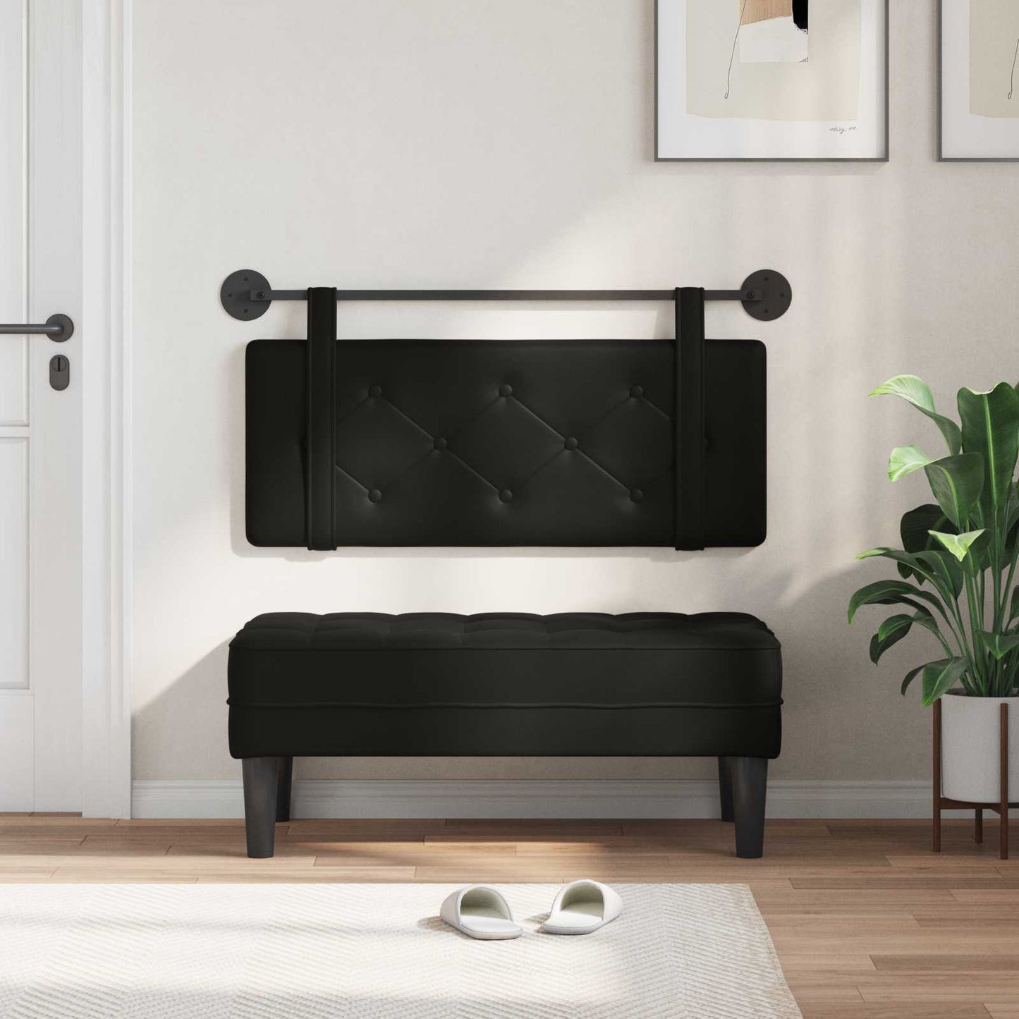 Testata appesa Montaggio a parete Nero 100 cm Pelle Sintetica