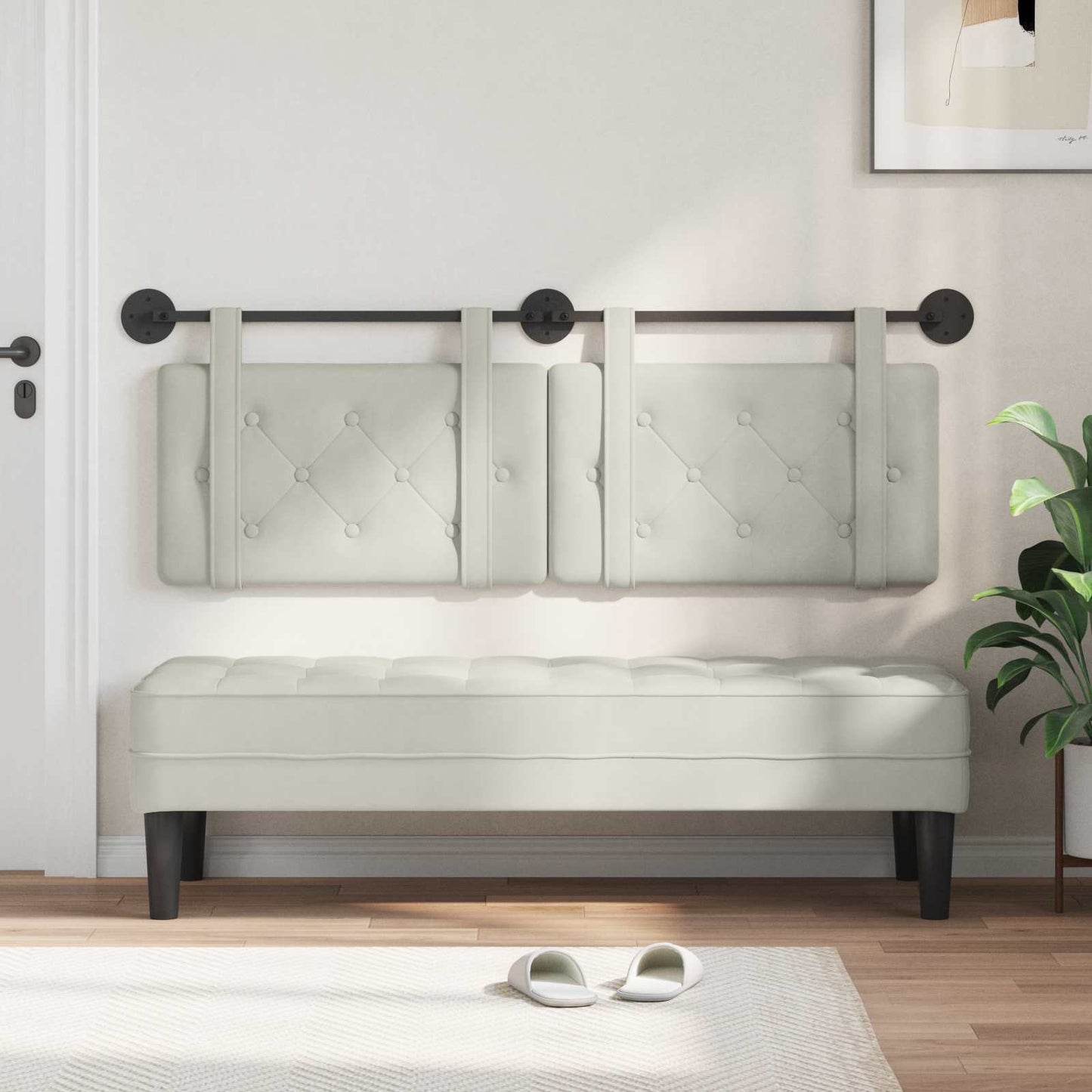 Testata appesa Montaggio a parete Crema 130 x 55 x 5 cm Velluto