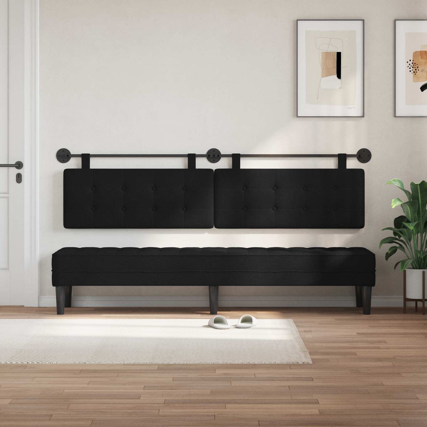 Testata appesa Montaggio a parete Nero 210 x 55 x 5 cm Tessuto