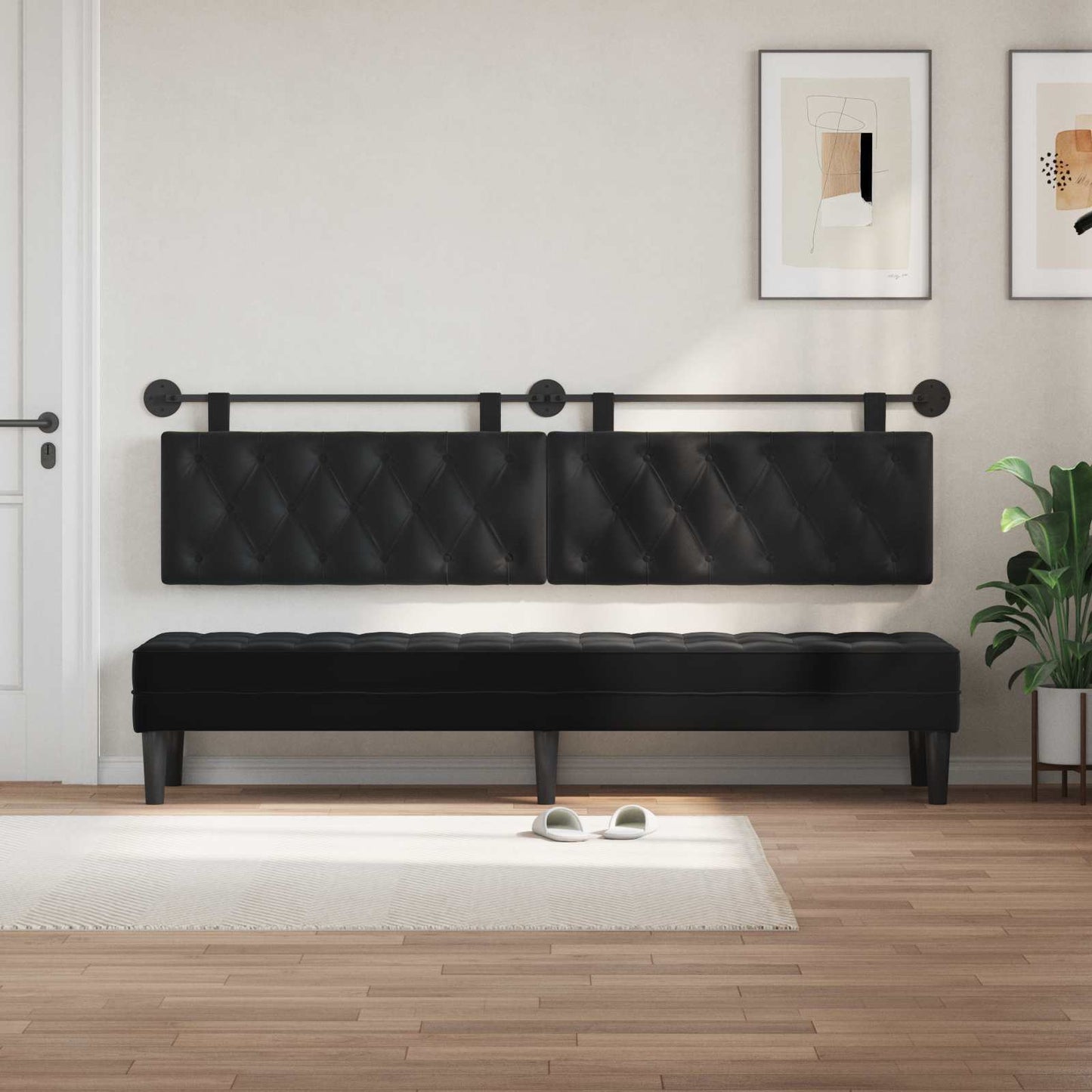 Testata appesa Montaggio a parete Nero 210 x 55 x 7 cm Velluto