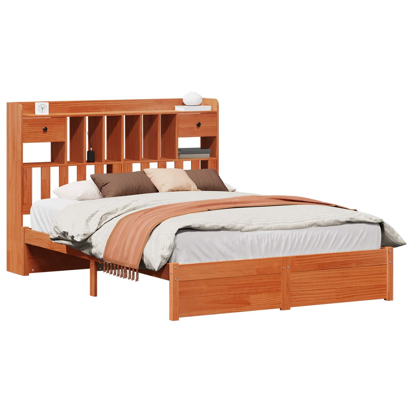 Libreria Struttura Letto con testiera Marrone Cera 200 x 160 cm