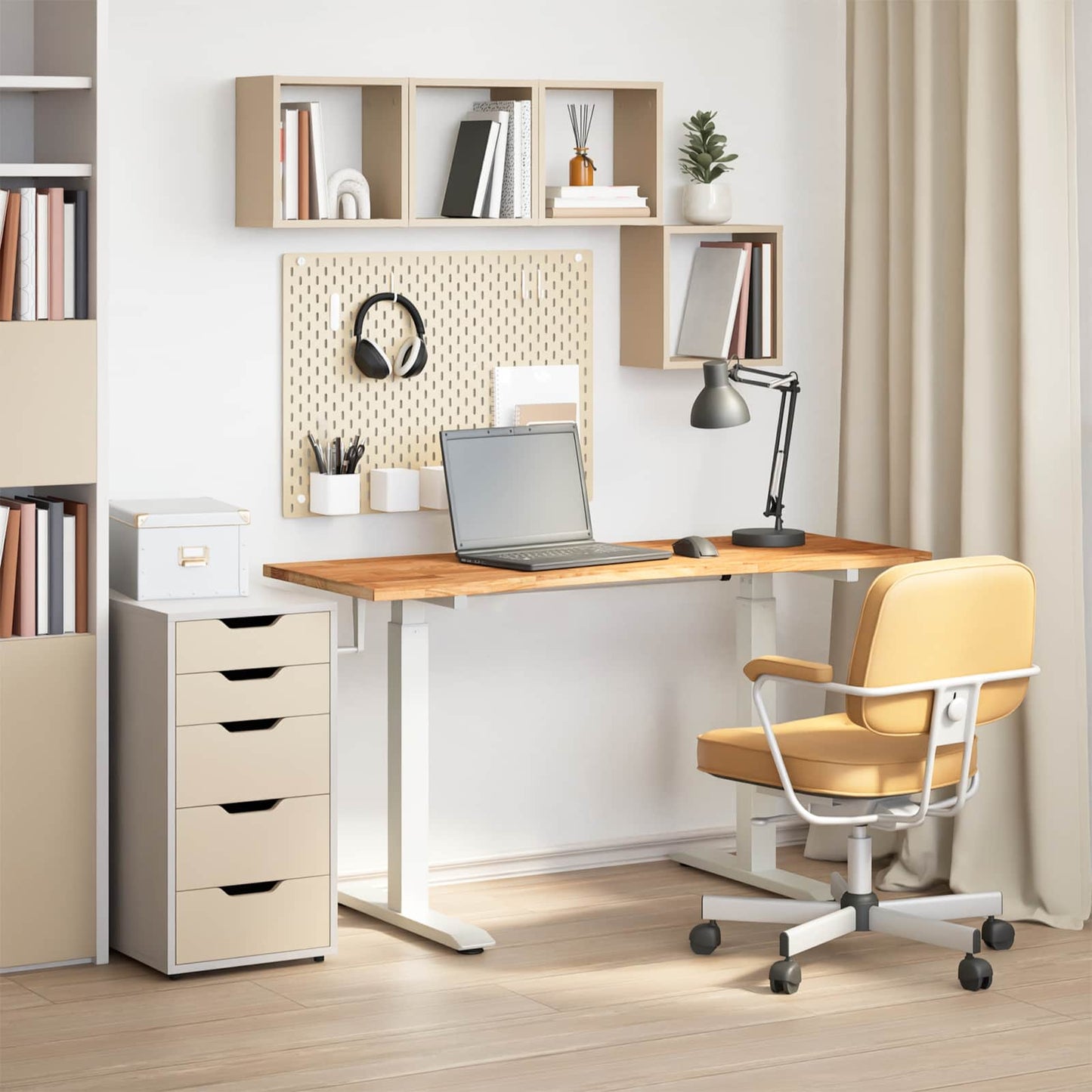 Scrivania con archiviazione Bianco e Marrone Chiaro 140 x 60 cm