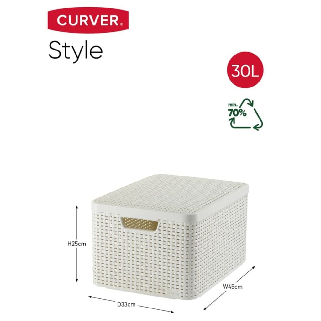 Curver Scatola Portaoggetti Coperchio Style L 30L Bianco Crema