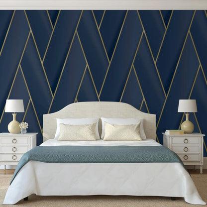 DUTCH WALLCOVERINGS Carta da Parati Geometric Blu e Oro