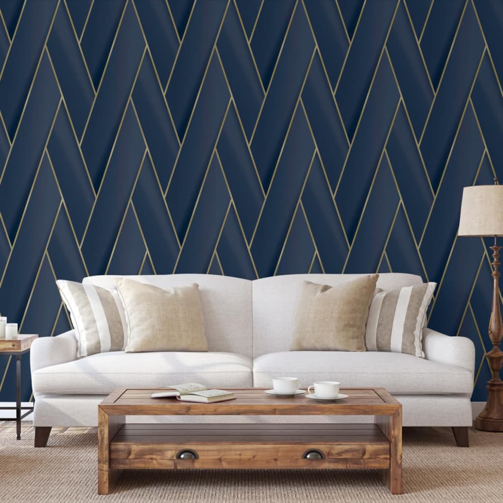 DUTCH WALLCOVERINGS Carta da Parati Geometric Blu e Oro