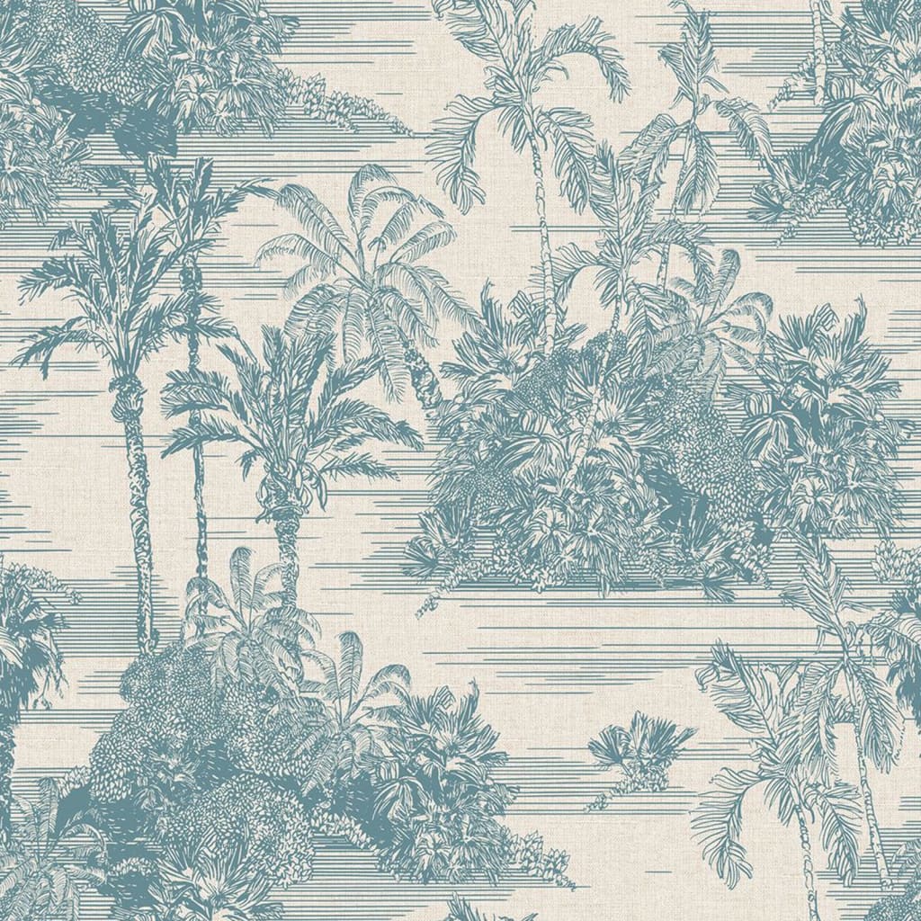 DUTCH WALLCOVERINGS Carta da Parati "Tropical" Beige e Azzurro Chiaro