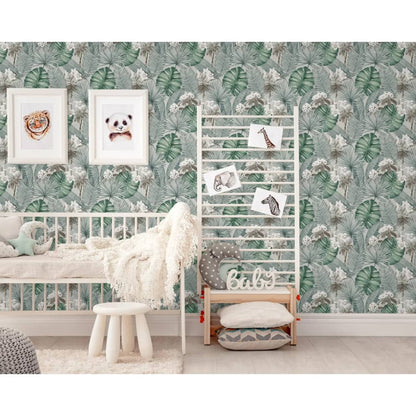 DUTCH WALLCOVERINGS Carta da Parati Eden Grigio e Verde Chiaro
