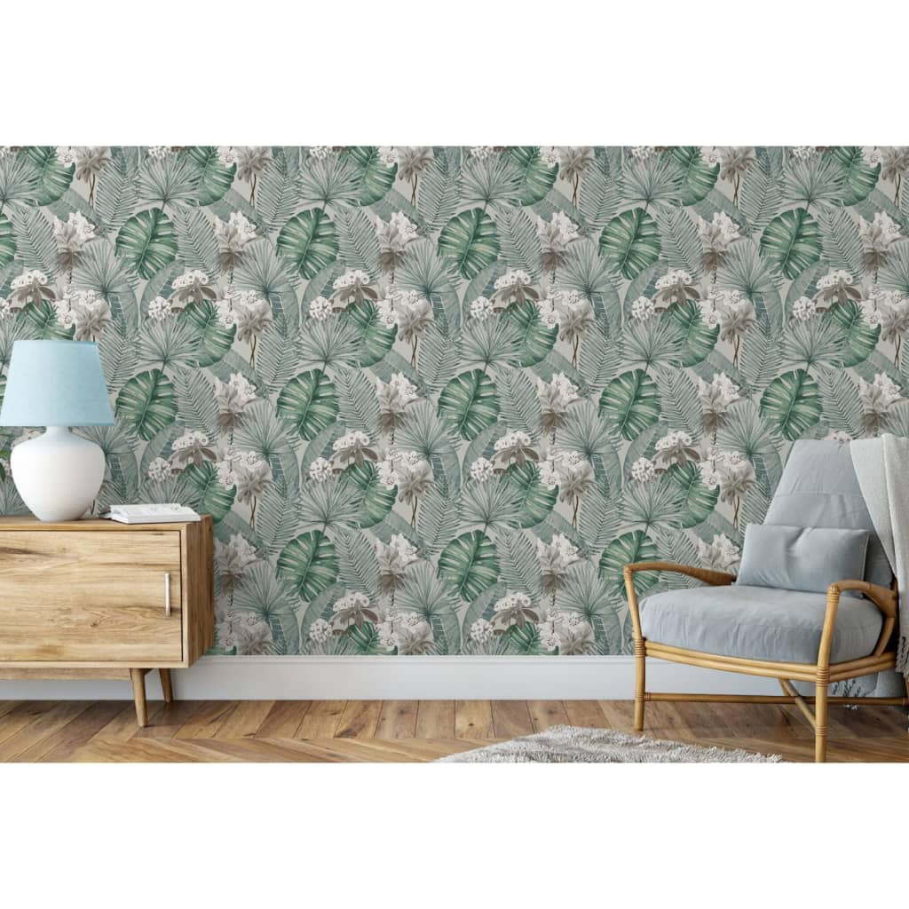 DUTCH WALLCOVERINGS Carta da Parati Eden Grigio e Verde Chiaro