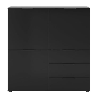 FMD Credenza con 3 Ante e 3 Cassetti Nero