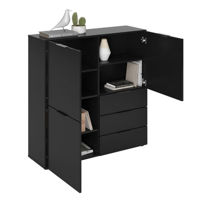 FMD Credenza con 3 Ante e 3 Cassetti Nero