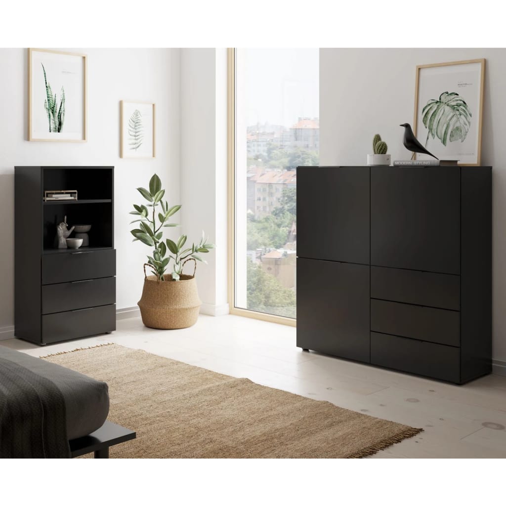 FMD Credenza con 3 Ante e 3 Cassetti Nero