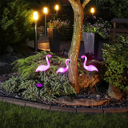 HI Paletto da Giardino Fenicottero 3 pz con Luci LED Solari