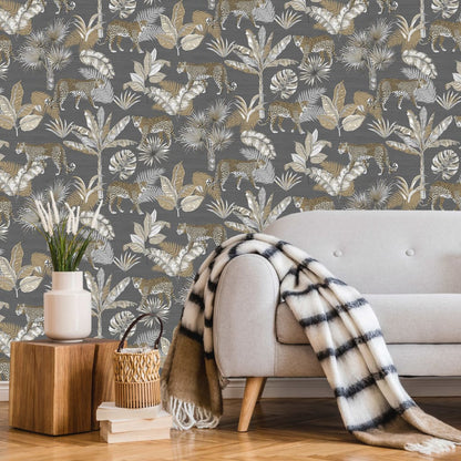 DUTCH WALLCOVERINGS Carta da Parati Leopardo Grigio e Beige