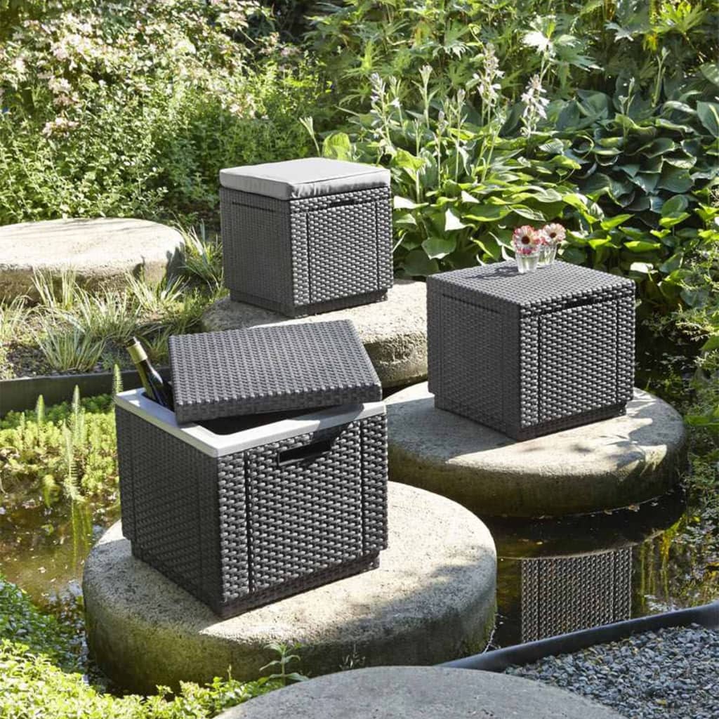 Keter Cubo Pouf Portaoggetti Grafite 213816