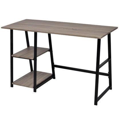 Scrivania con 2 Ripiani Grigio e Rovere