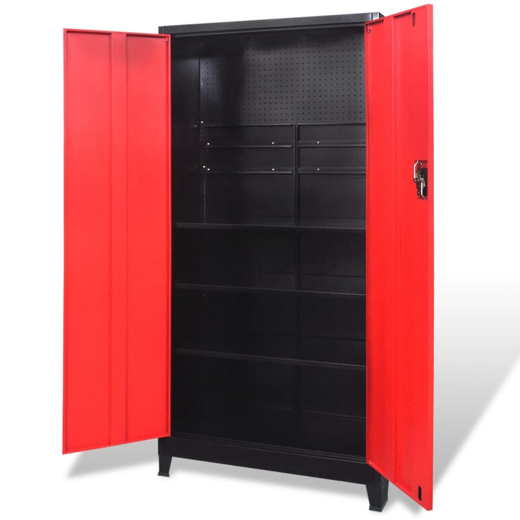 Armadio Portautensili 2 Ante Acciaio 90x40x180 cm Nero e Rosso