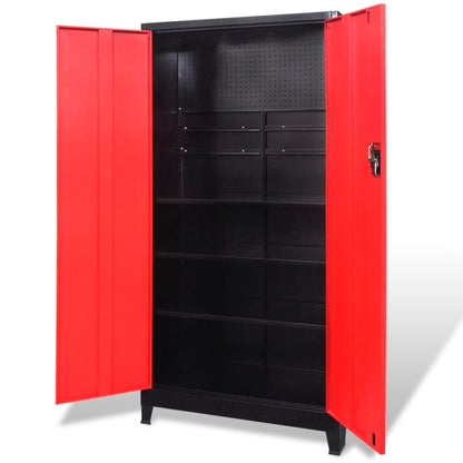 Armadio Portautensili 2 Ante Acciaio 90x40x180 cm Nero e Rosso