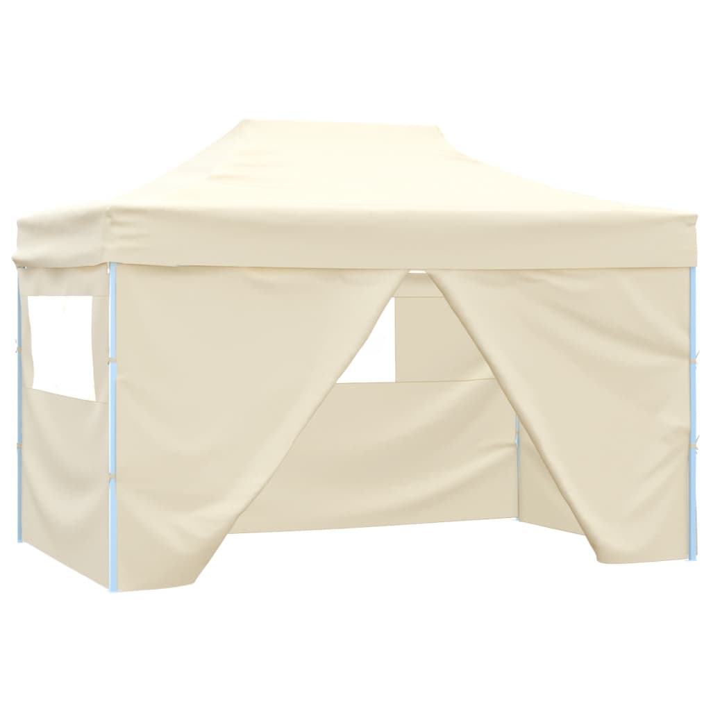 Tenda Pieghevole Pop-Up 4 Pareti Laterali 3x4,5 m Bianco Crema