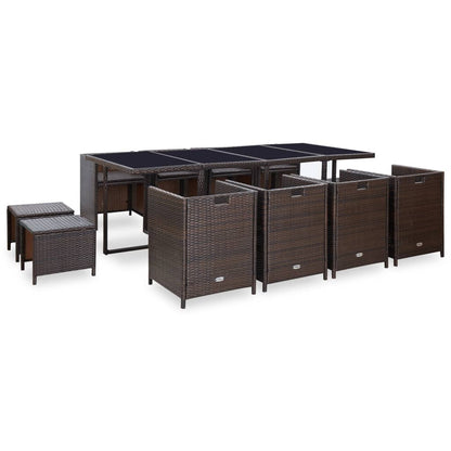 Set da Pranzo da Giardino 13 pz con Cuscini Polyrattan Marrone