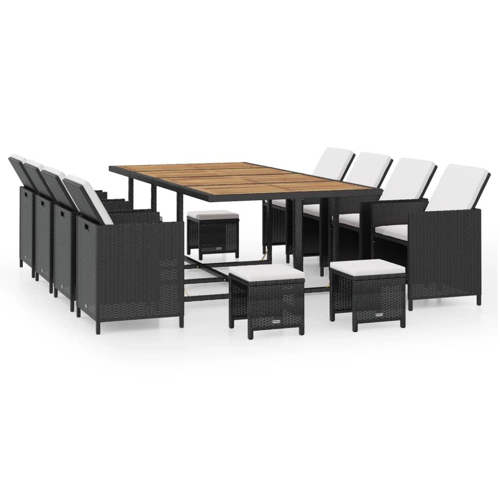 Set da Pranzo da Giardino 13 pz Polyrattan e Legno Acacia Nero