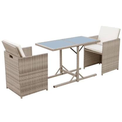 Set da Bistrot 3 pz con Cuscini in Polyrattan Beige