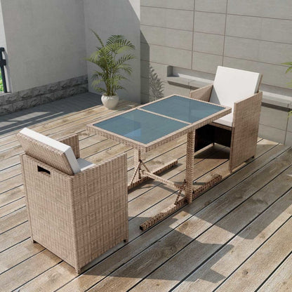 Set da Bistrot 3 pz con Cuscini in Polyrattan Beige